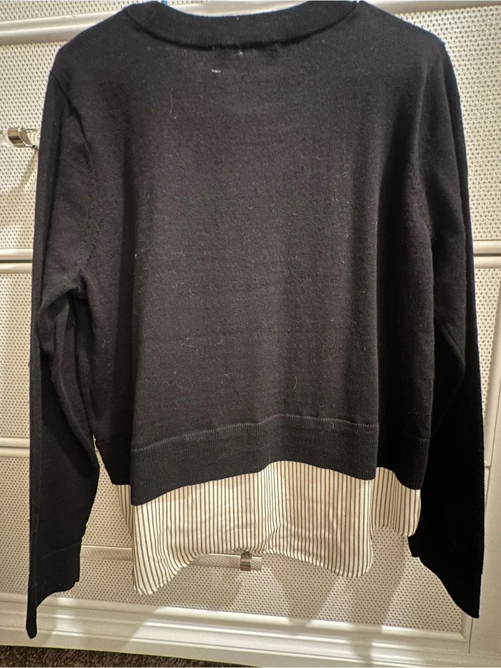 Michael Kors Black Layered-Look Sweater Top with Striped Hem